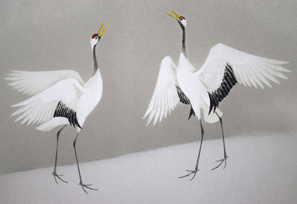 上村淳之「双鶴」シルクスクリーン版画　拡大画像1