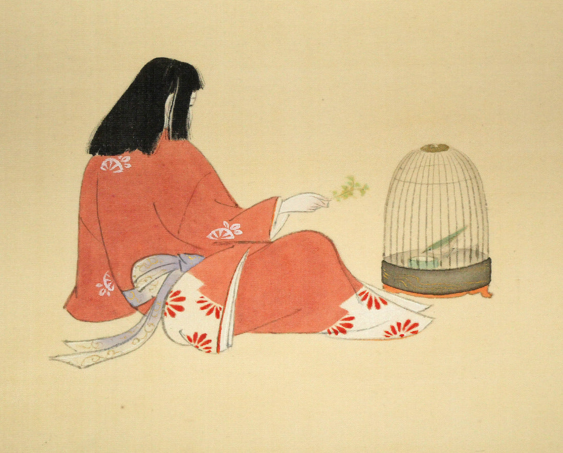 上村松園「春乃小鳥」絹本・彩色・6号　拡大画像1