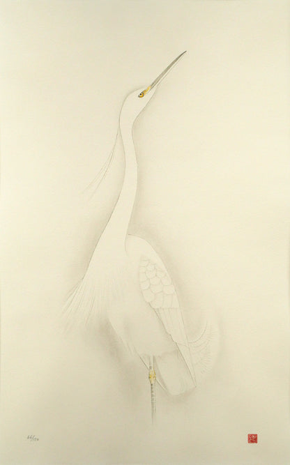 上村松篁「コサギ」リトグラフ　作品全体画像