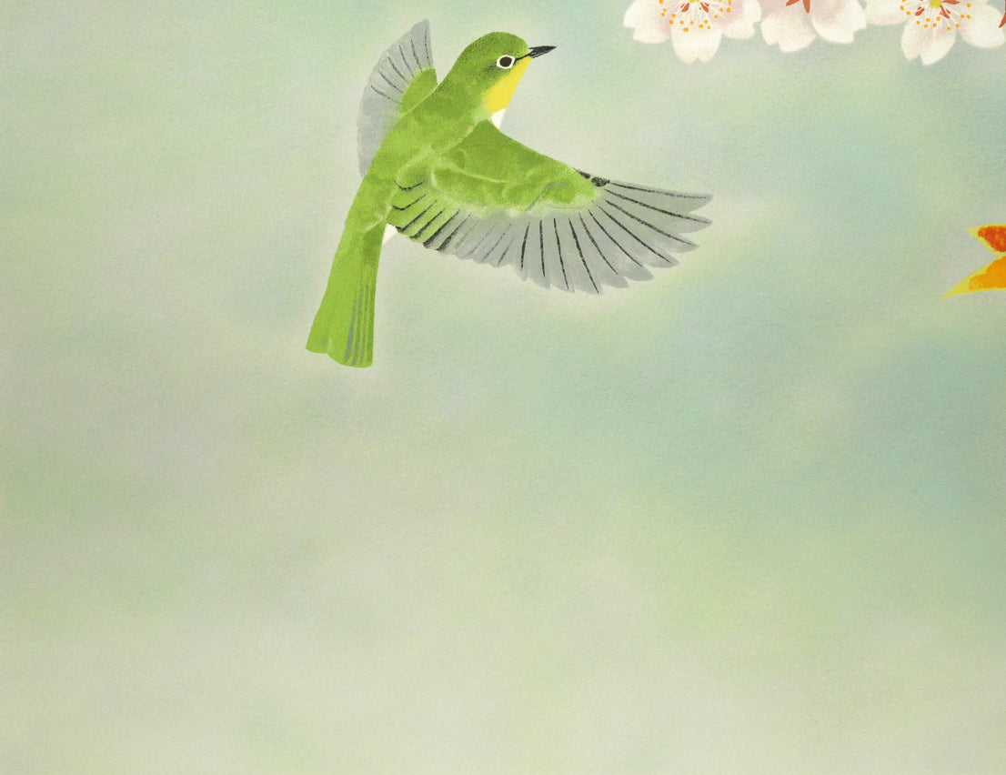 上村淳之「春信（和歌山県鳥　目白）」リトグラフ　拡大画像4
