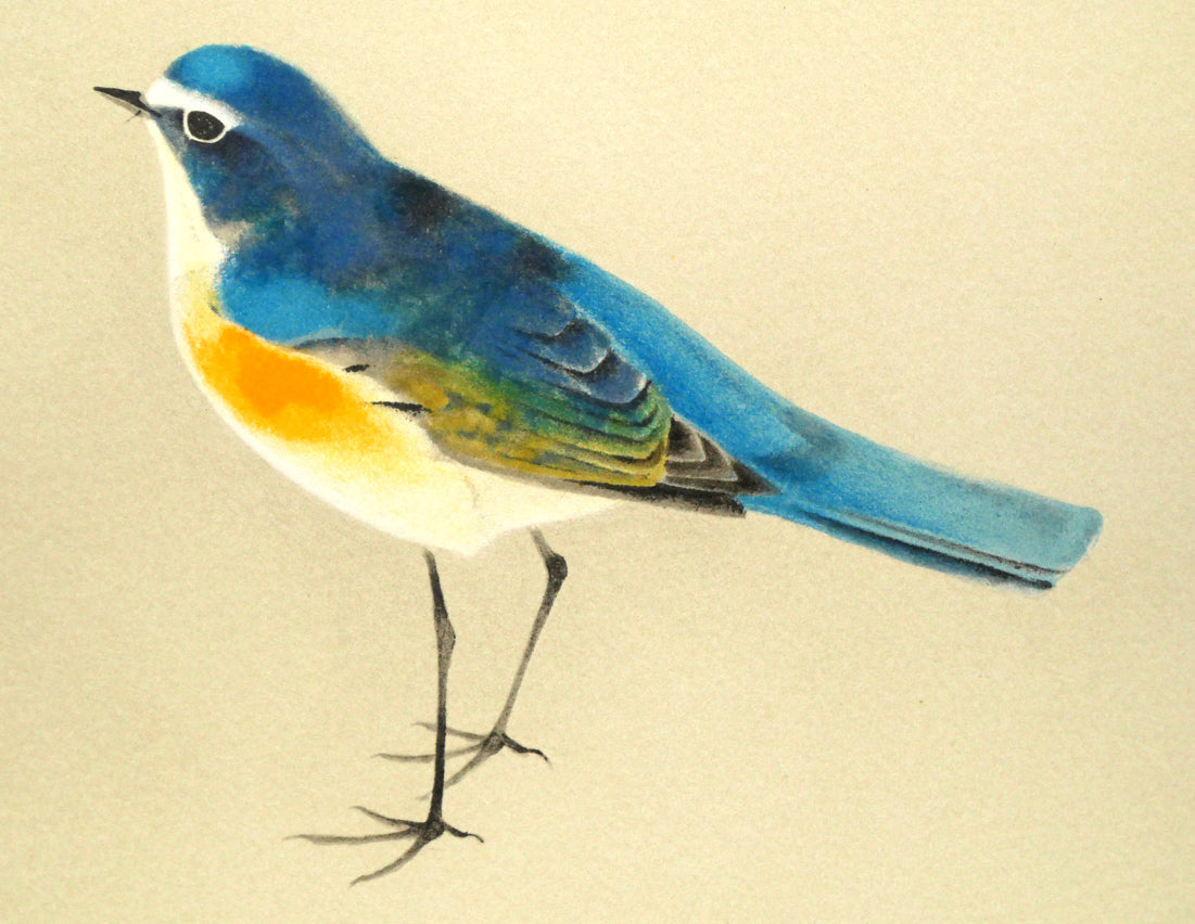 上村淳之「雪中小禽」リトグラフ　拡大画像2