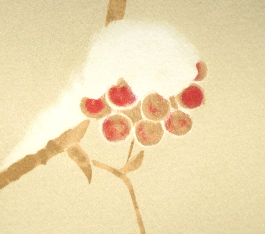 上村淳之「雪中小禽」リトグラフ　拡大画像6