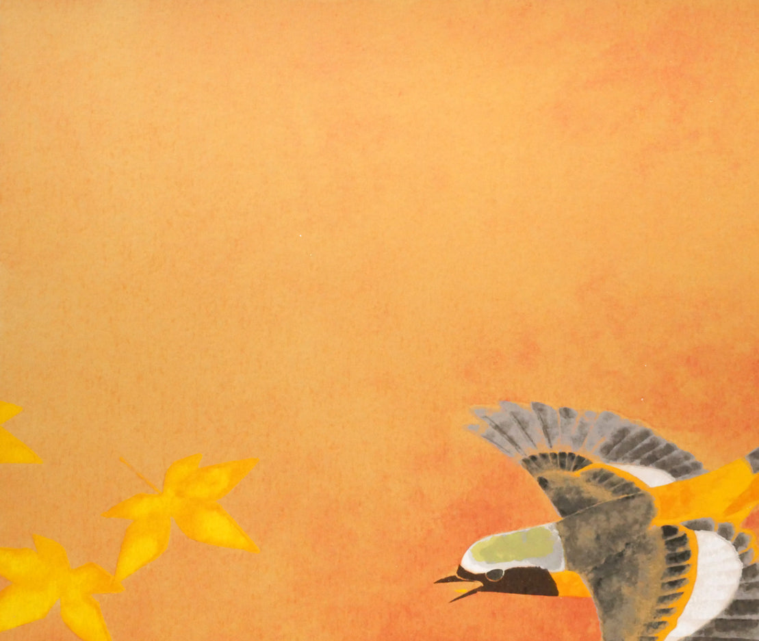 上村淳之「秋寂（熊野古道　尉鶲）」リトグラフ　拡大画像1