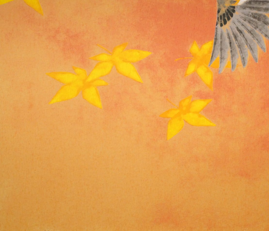 上村淳之「秋寂（熊野古道　尉鶲）」リトグラフ　拡大画像3