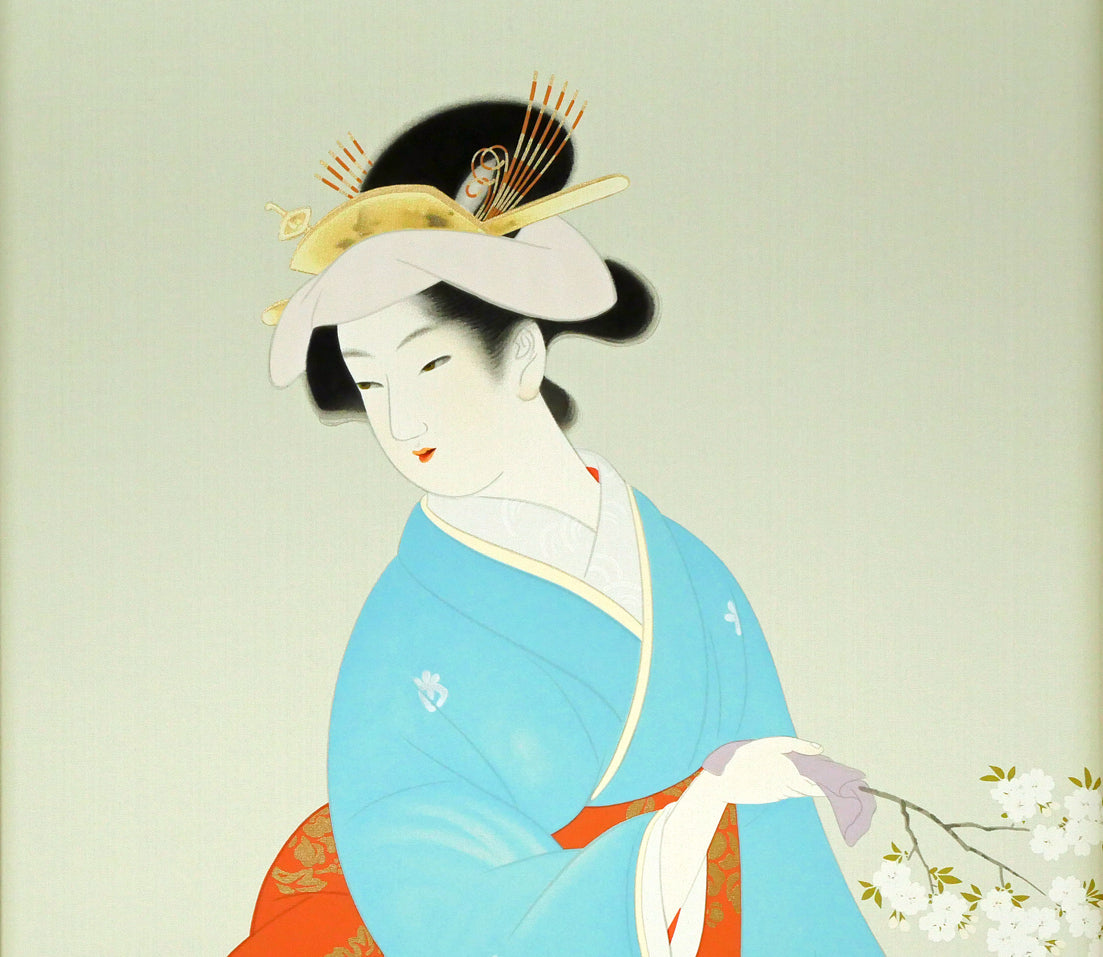 上村松園「春信」シルクスクリーン版画・絹本　拡大画像1