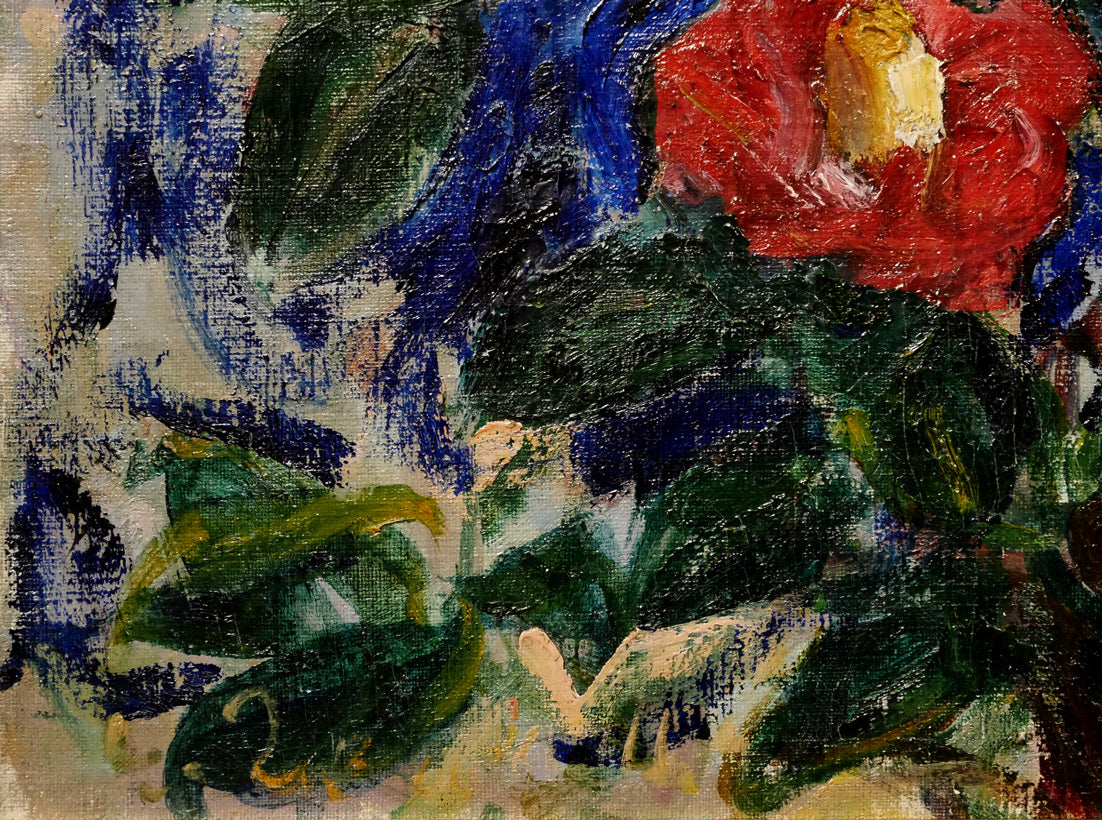 上野山清貢「椿」油絵・F6号　拡大画像3
