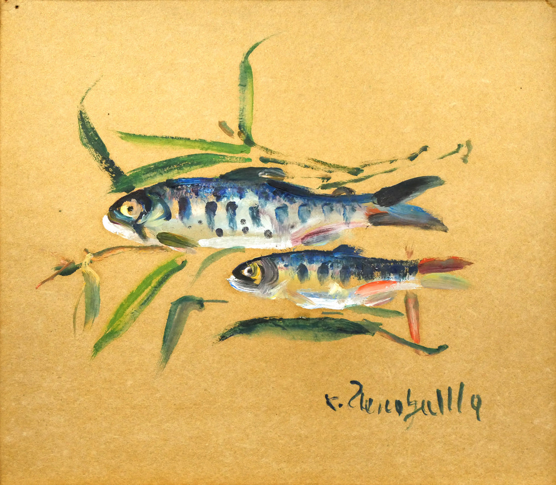 上野山清貢「ヤマメ（山女魚）」油絵・色紙　作品全体画像