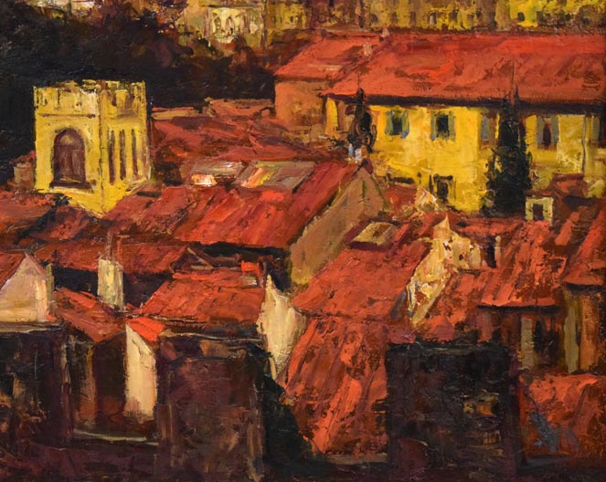 浮田克躬「フィレンツェのあかい屋根（イタリア）」油絵・F20号　拡大画像6
