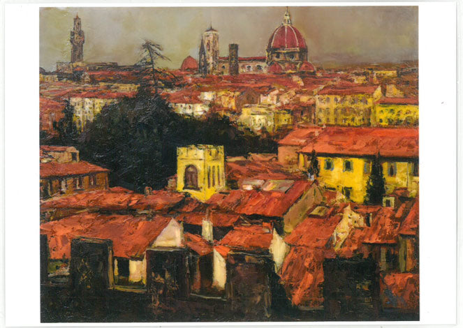 浮田克躬「フィレンツェのあかい屋根（イタリア）」油絵・F20号　「浮田和枝」鑑定書裏