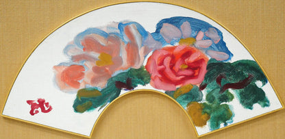 梅原龍三郎「薔薇」扇面・油絵10号　作品全体画像