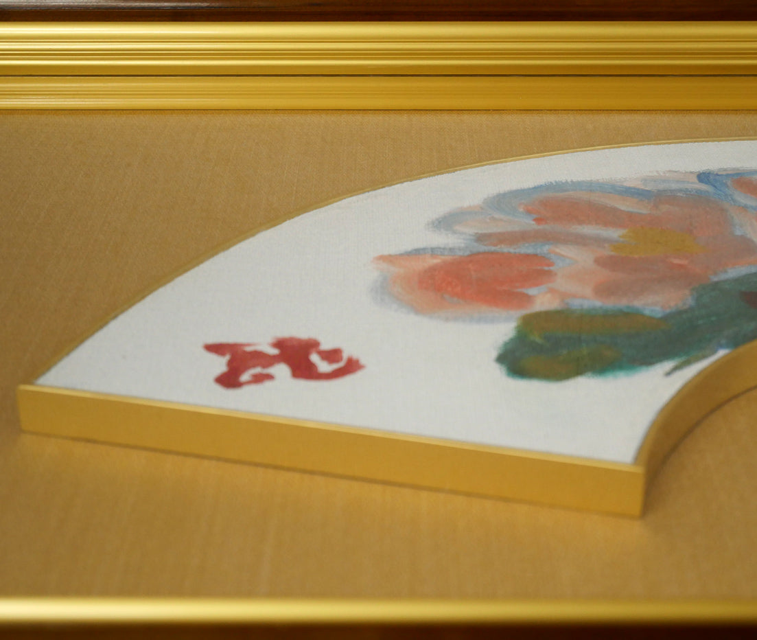 梅原龍三郎「薔薇」扇面・油絵10号　額装画像3