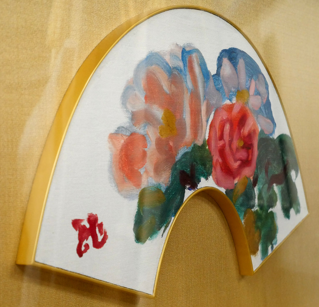 梅原龍三郎「薔薇」扇面・油絵10号　額装画像1
