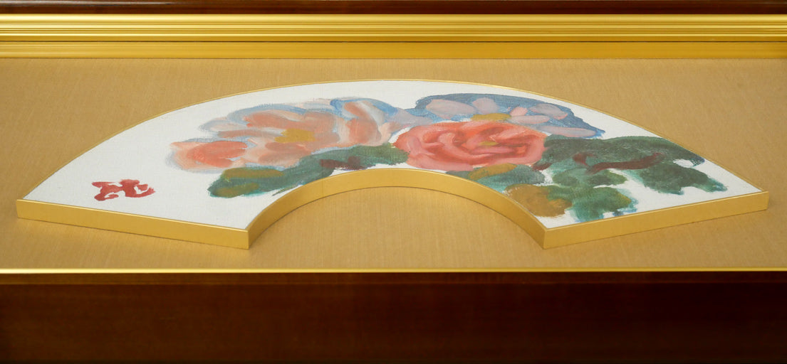 梅原龍三郎「薔薇」扇面・油絵10号　額装画像2