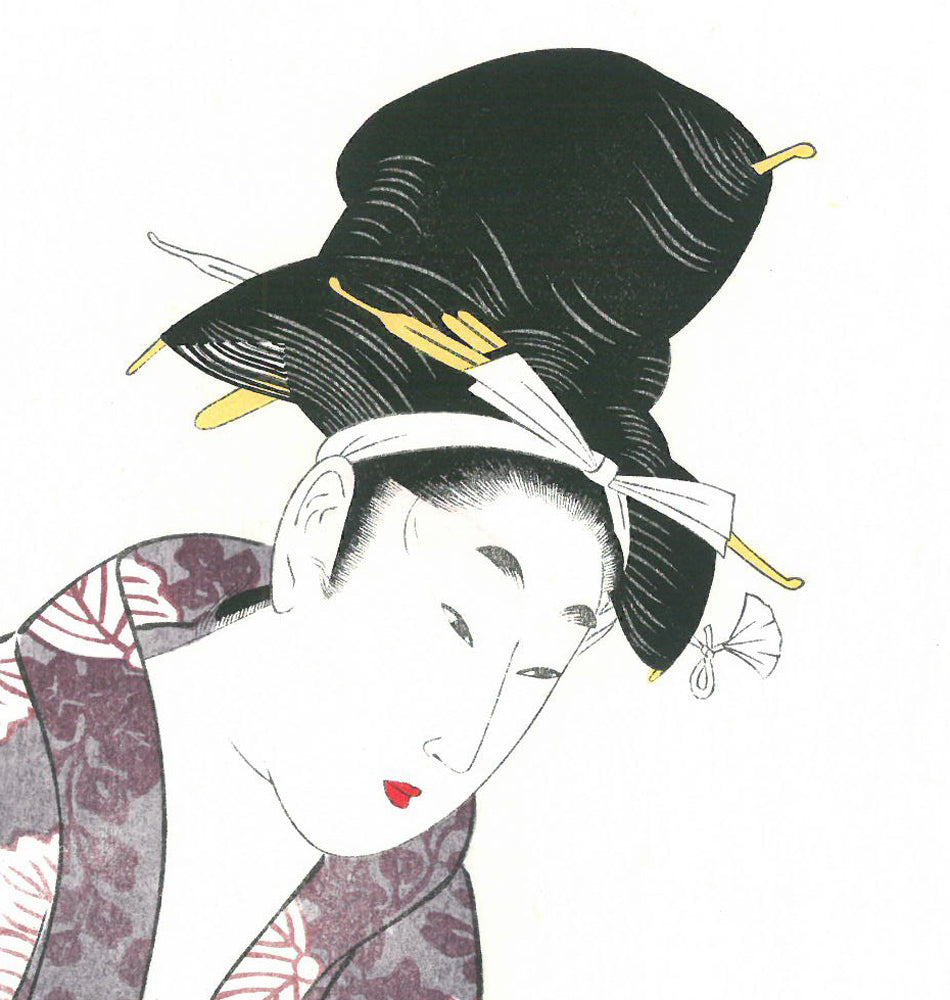 喜多川歌麿「名婦詠歌　花鳥風月　鳥　紫式部（復刻版）」木版画　拡大画像4