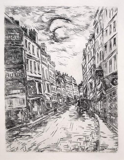 モーリス　ド　ヴラマンク（Maurice de VLAMINCK）「グラシェール通り（フランス）」銅版画　作品全体画像