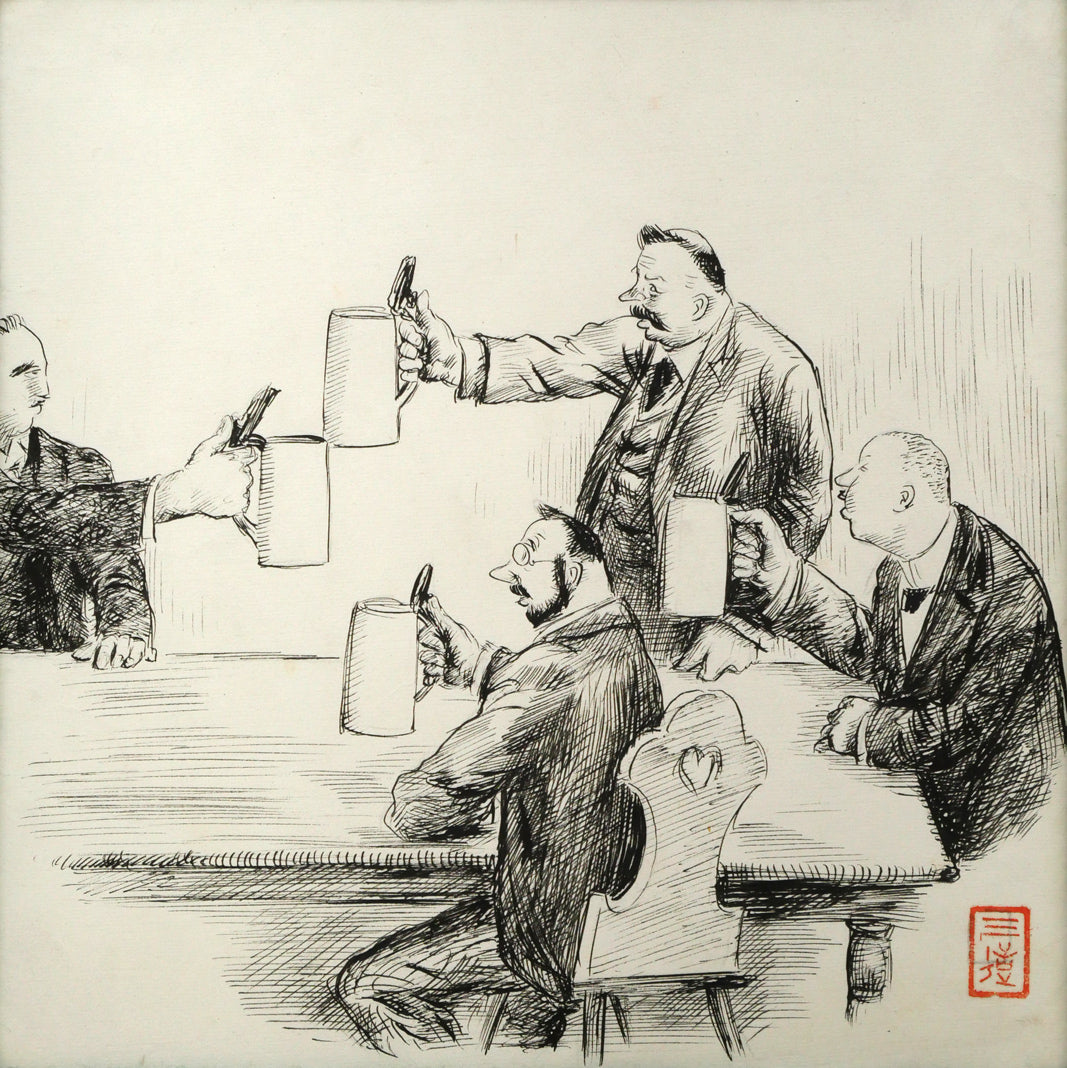和田三造「その後に来るべきもの（朝日新聞社刊・挿絵カット原画）」ペン画　作品全体画像