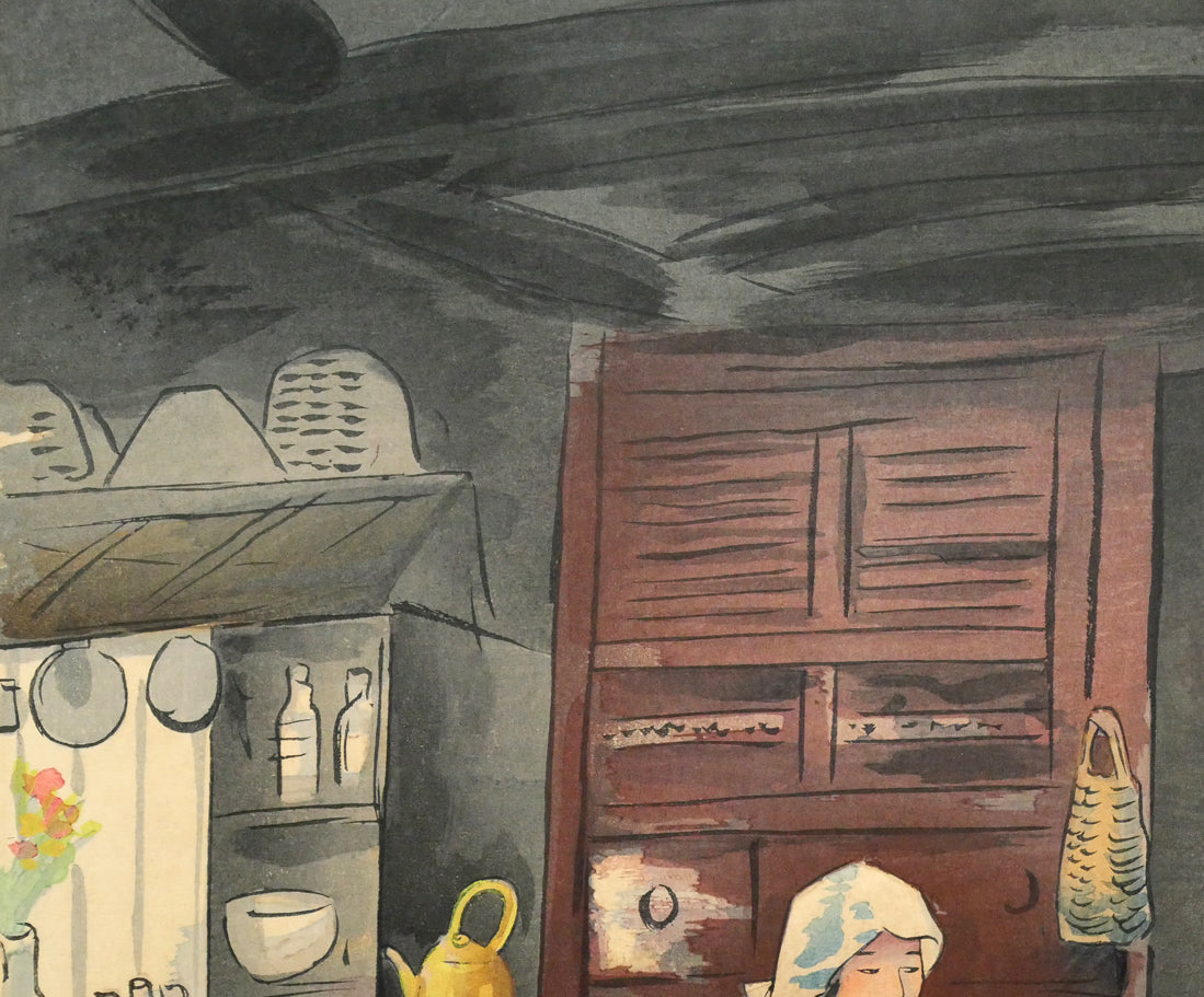 和田三造「大原女の家」木版画　拡大画像1