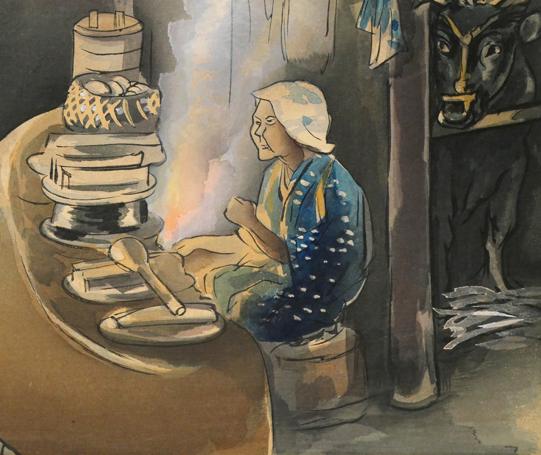 和田三造「大原女の家」木版画　拡大画像4