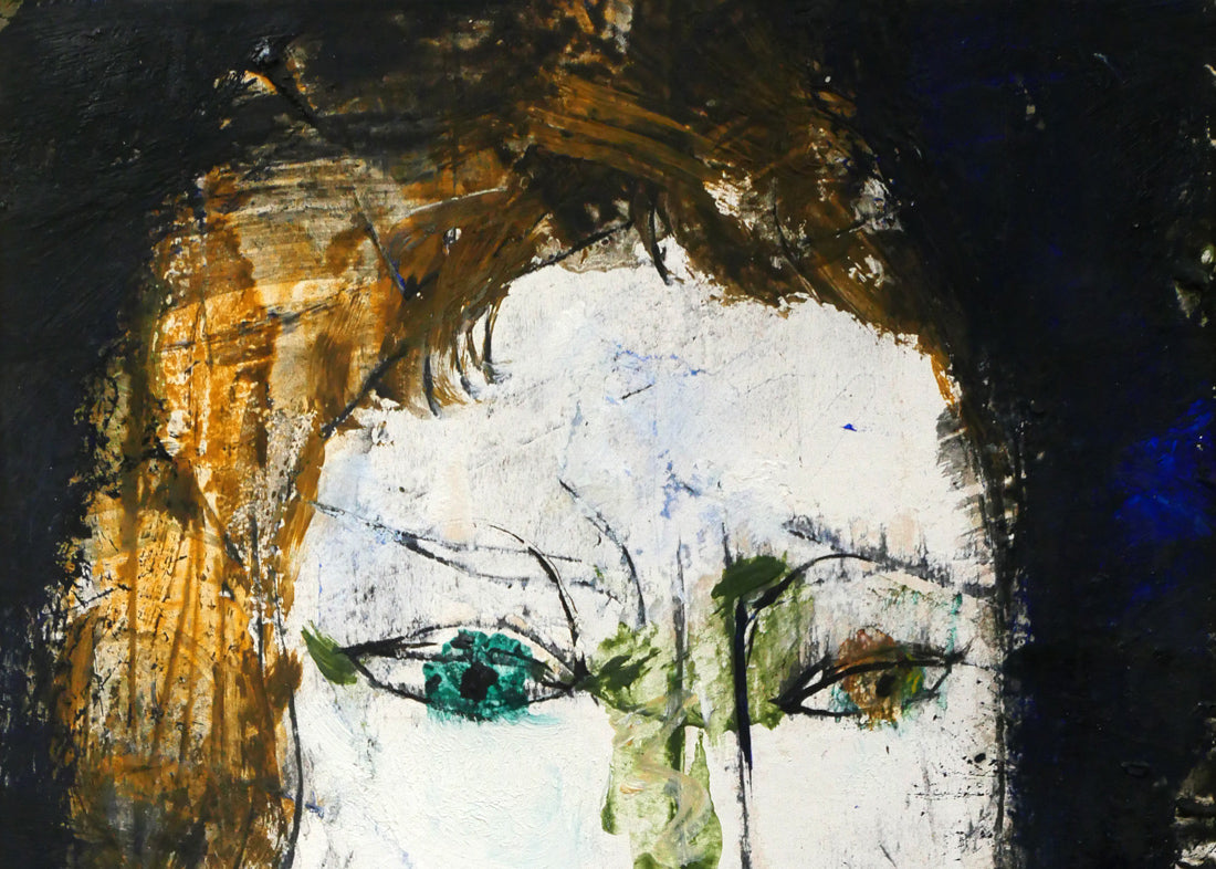 渡辺貞一「青い眼の女」油絵（21.5×15cm）　拡大画像1