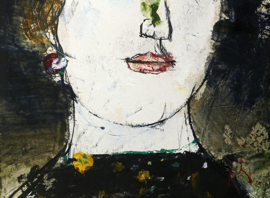 渡辺貞一「青い眼の女」油絵（21.5×15cm）　拡大画像3
