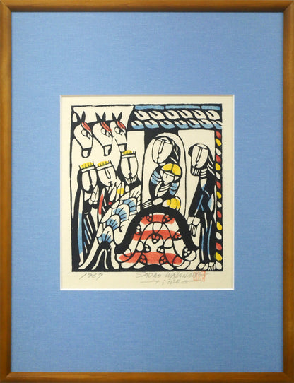 渡辺禎雄「馬小屋での誕生」型染め版画
