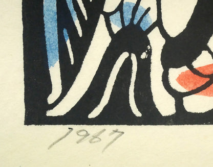 渡辺禎雄「馬小屋での誕生」型染め版画　制作年（1967年作）