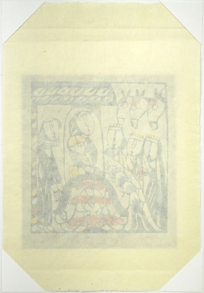 渡辺禎雄「馬小屋での誕生」型染め版画　作品シート裏側画像