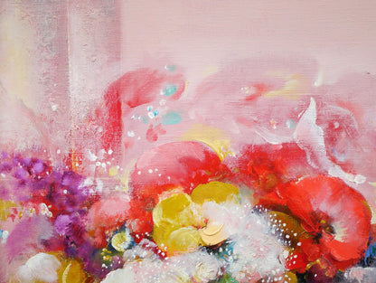 渡辺芳文「花と風景」油絵・F8号　拡大画像1