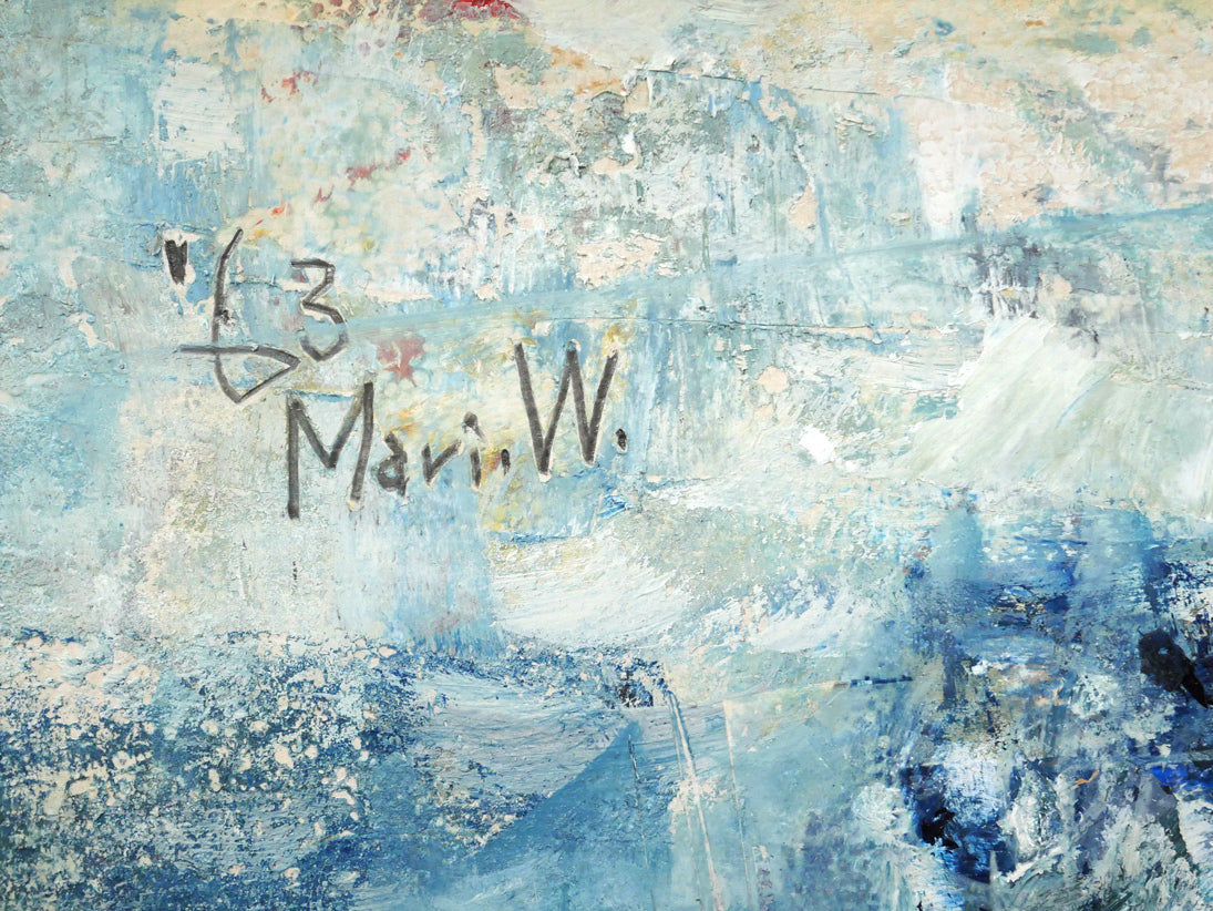 渡辺眞利（渡邊）「島育ち」油絵（28×25cm）　年記（1963年作）、サイン拡大画像