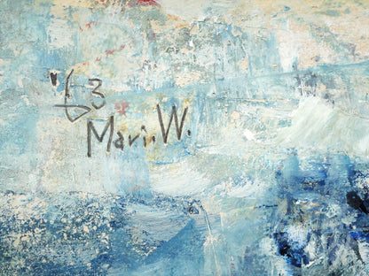渡辺眞利（渡邊）「島育ち」油絵（28×25cm）　年記（1963年作）、サイン拡大画像