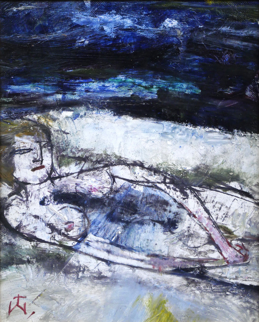 渡辺貞一「海辺の裸婦」油絵・F3号　作品全体画像