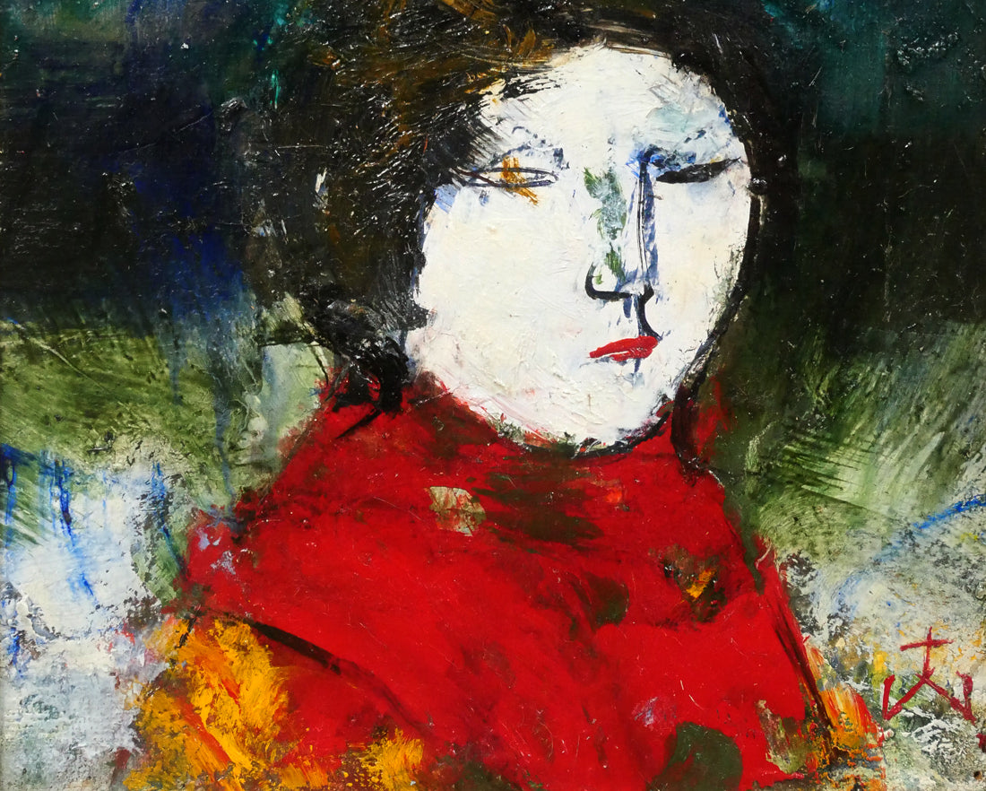 渡辺貞一「雪国の女」油絵・F0号　拡大画像2
