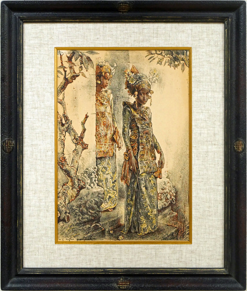 ウィレム　ゲラルド　ホフカー（Willem　Gerard　Hofker）「2人のレゴンダンサー（サドリとチャワン）」リトグラフ