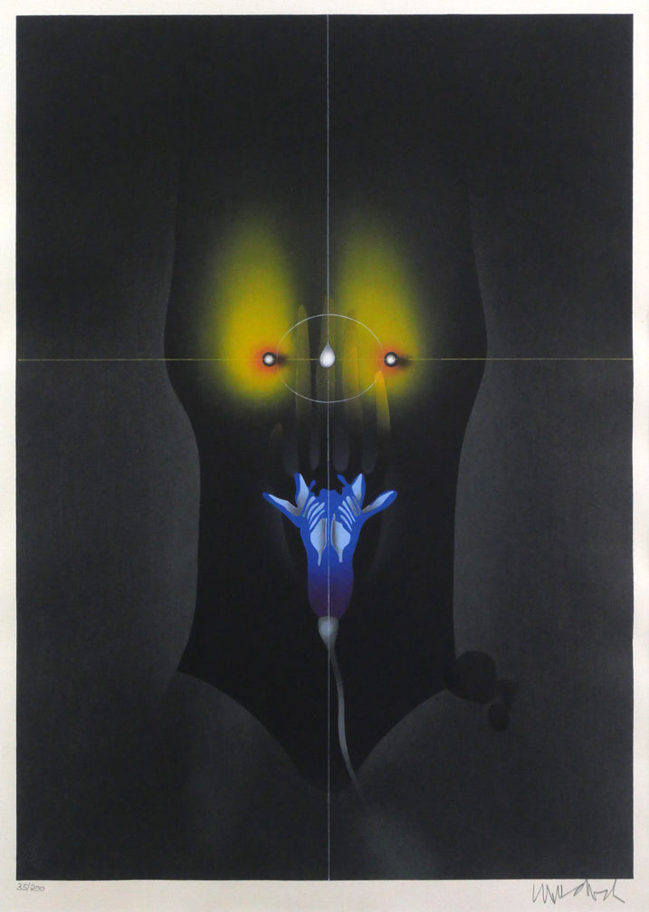 ポール　ヴンダーリッヒ(Paul　WUNDERLICH)「Woman　torso　with　flower」木版画　作品全体拡大画像