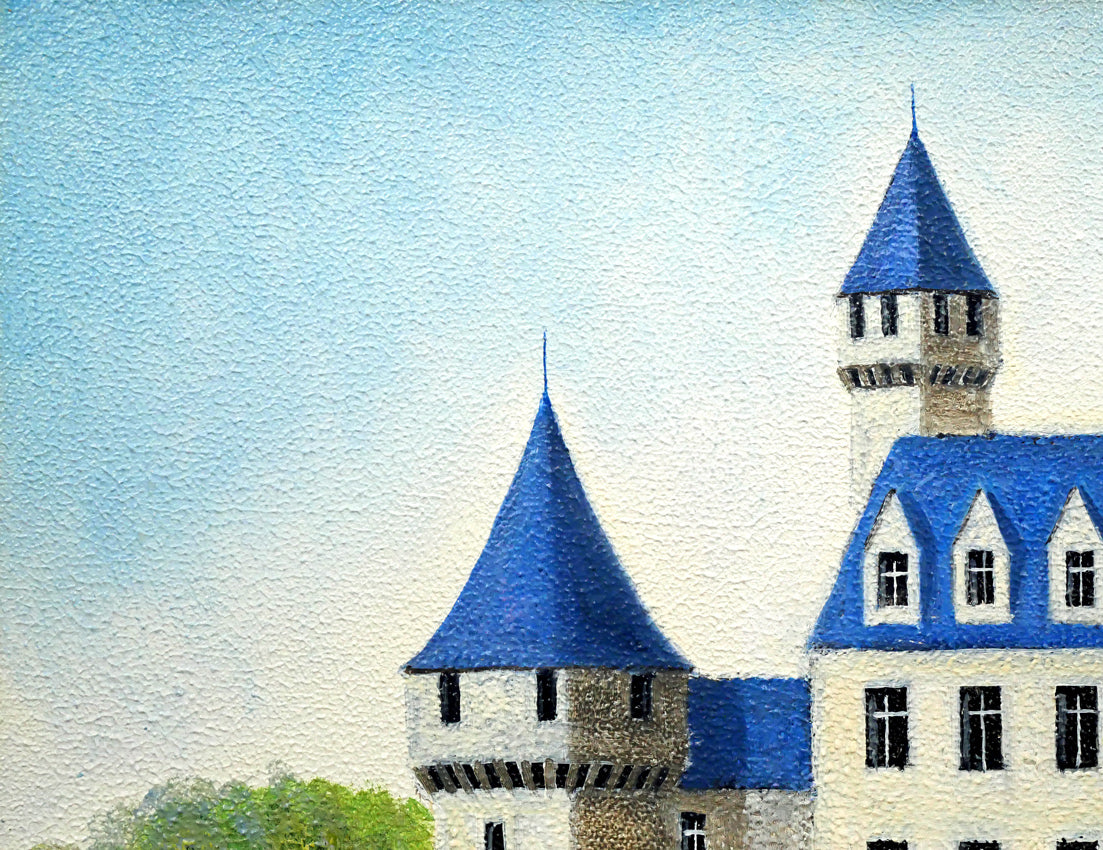 矢部保「湖城の朝」油絵・F6号 絵画買取・販売の小竹美術