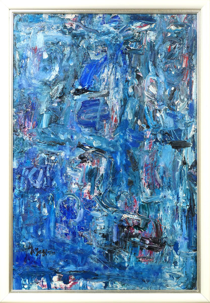 八木保次「青の抽象」油絵・M30号