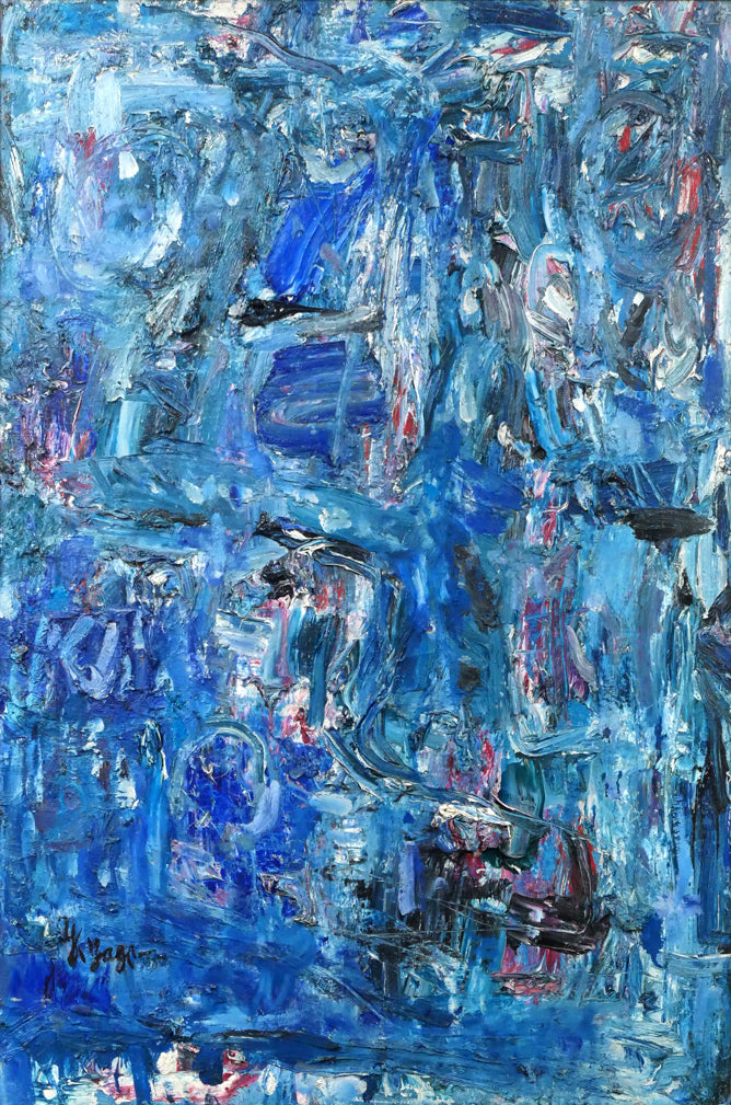 八木保次「青の抽象」油絵・M30号　作品全体画像