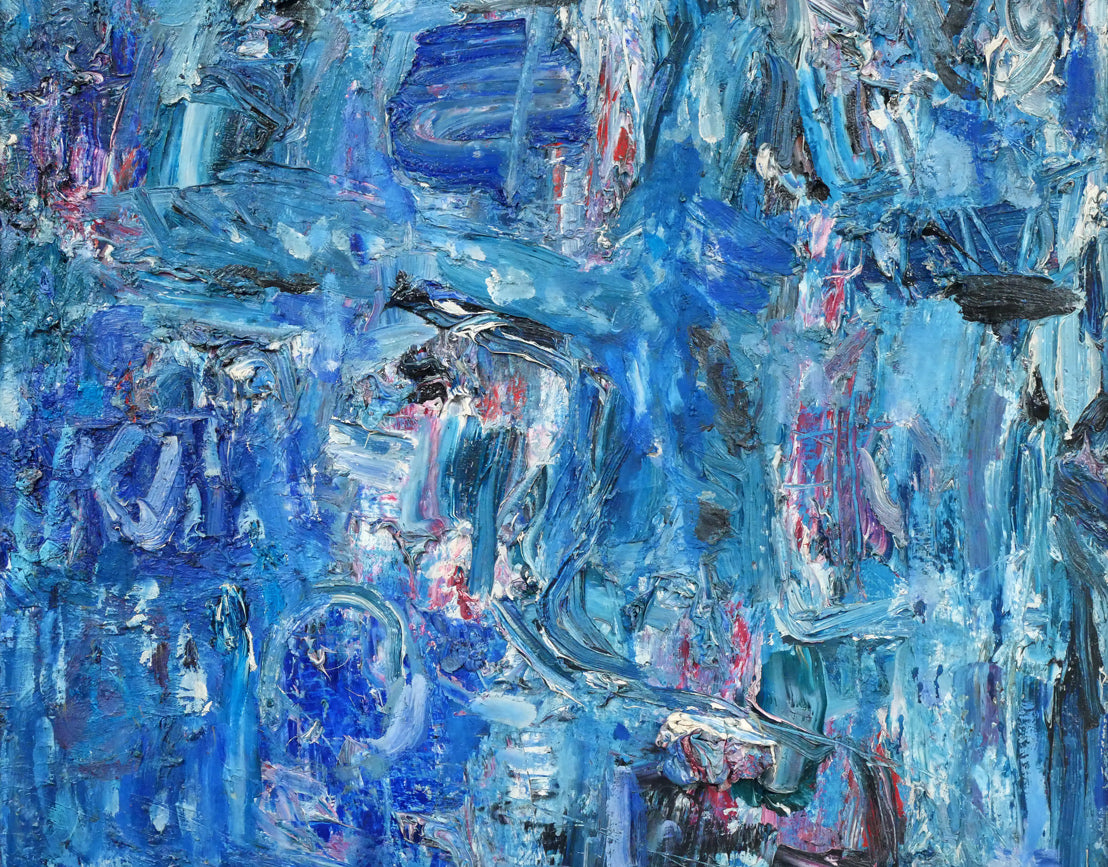 八木保次「青の抽象」油絵・M30号　拡大画像2