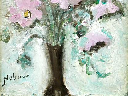 八木伸子「コスモス」油絵・F3号　拡大画像4