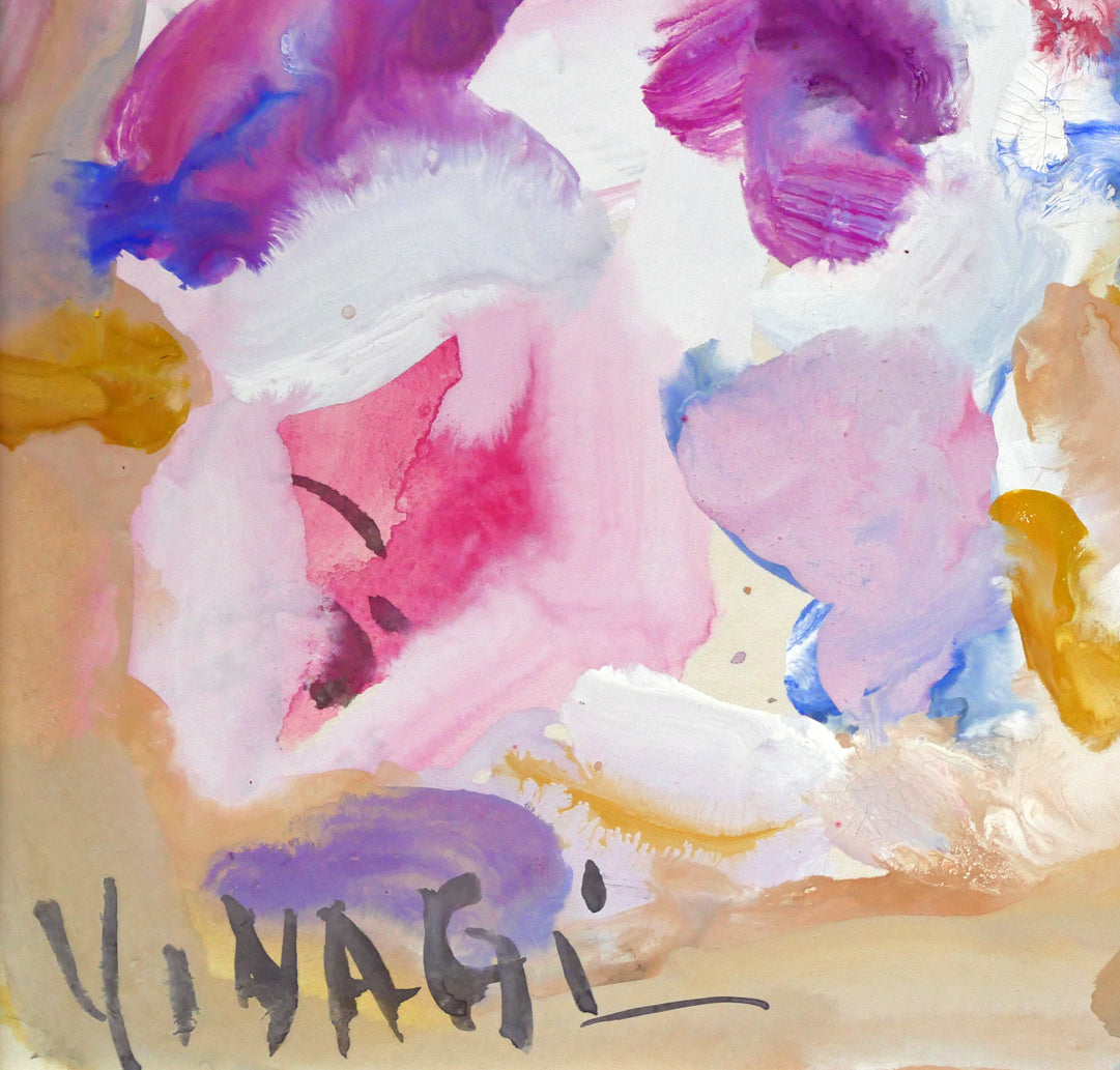 八木保次「花の風景」水彩画（グワッシュ）　拡大画像3
