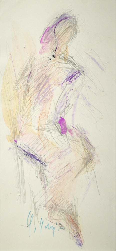 八木保次「人物像」水彩画・5号　作品全体画像