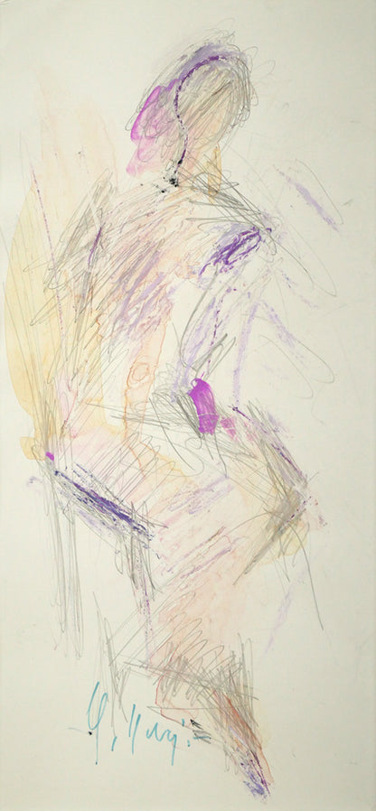 八木保次「人物像」水彩画・5号　作品全体画像