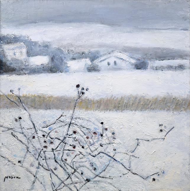八木伸子「雪の丘」油絵・S20号　作品全体拡大画像