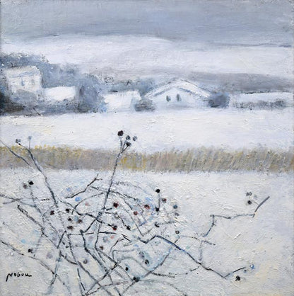 八木伸子「雪の丘」油絵・S20号　作品全体拡大画像