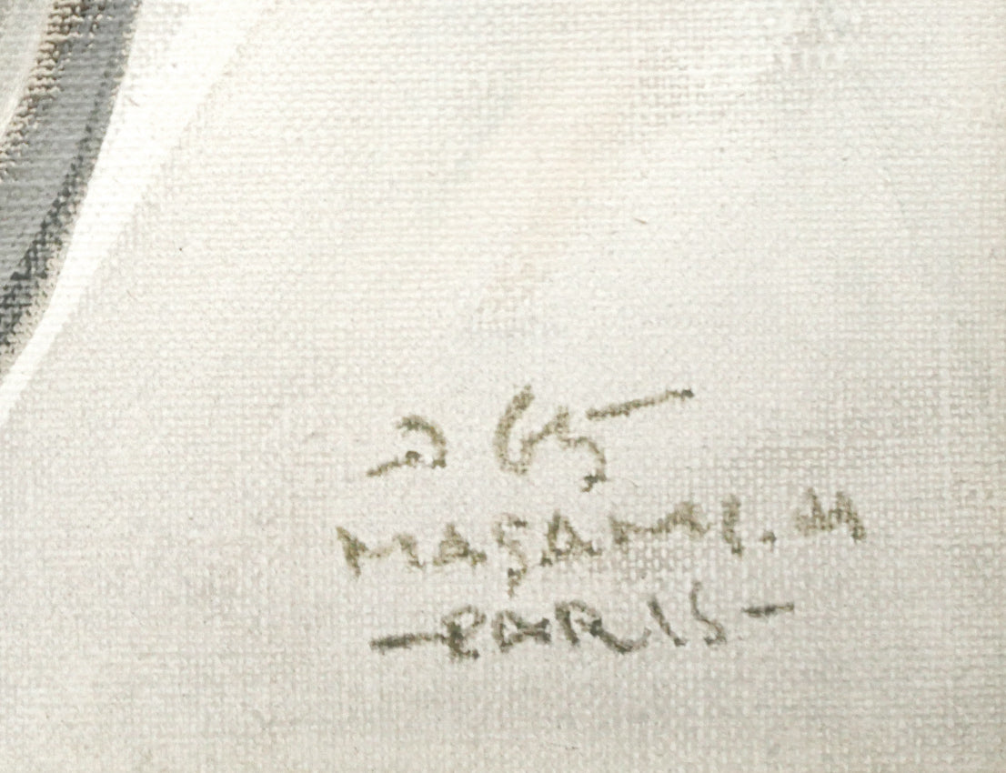 山岸正巳「バラ（パリにて）」油絵・F6号　年記（1965年作）、サイン、PARIS