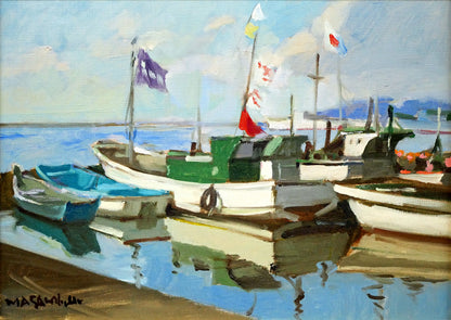 山岸正巳「岩内漁港」油絵・F4号　作品全体画像