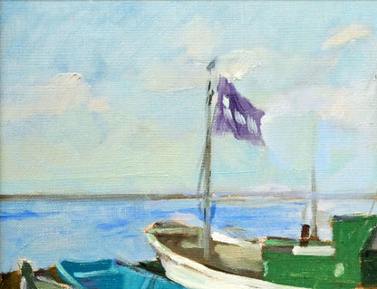 山岸正巳「岩内漁港」油絵・F4号　拡大画像1
