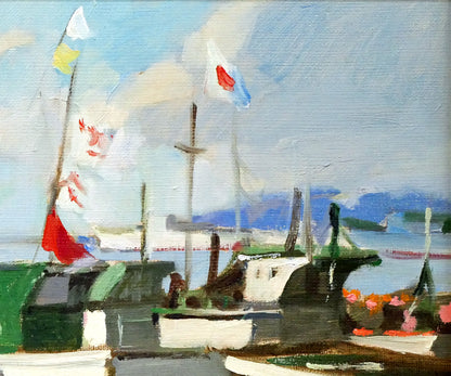 山岸正巳「岩内漁港」油絵・F4号　拡大画像2