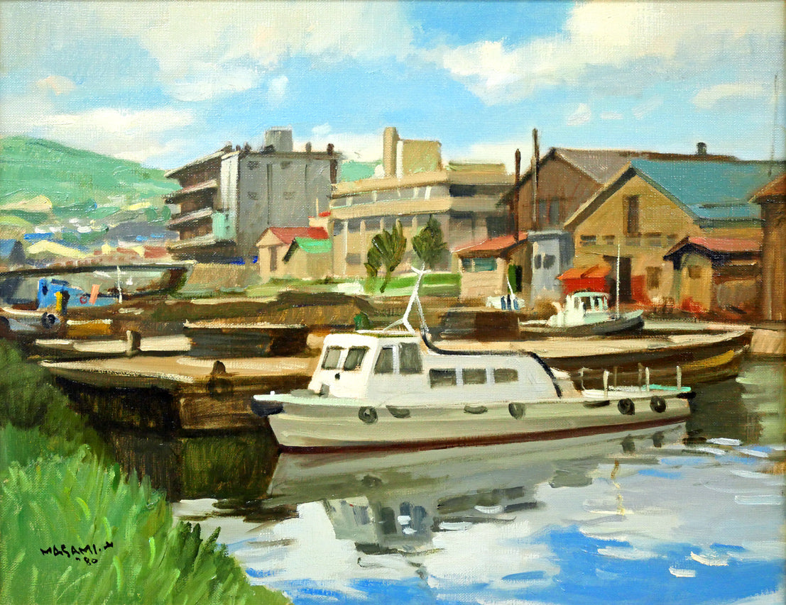 山岸正巳「小樽運河」油絵・F6号　作品全体拡大画像