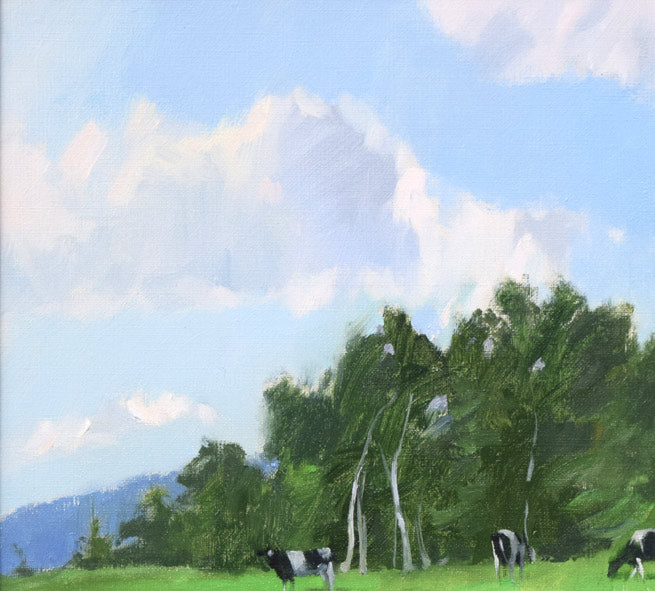 山岸正巳「牛のいる風景」油絵・F8号　拡大画像1